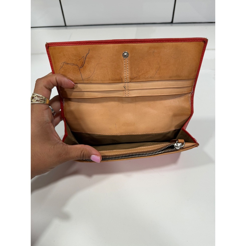 Coach Signature Jacquard Red Suede Stripe Long Tri-Fold Wallet Monogram Canvas - Picture 10 of 13